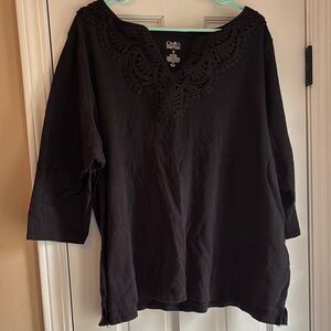 Croft & Barrow Women's Black Top, 3/4 sleeve, V-Neck